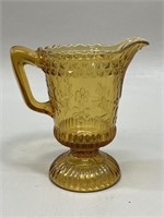 Amber Daisy Pattern Glass Pitcher VTG