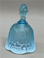Fenton Embossed Blue Glass Bell with White Rim