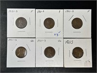 1921-S Lincoln Cent VG-F (6 coins)