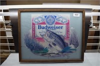 Framed Budweiser Advertisement w/ fish