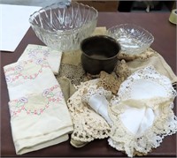 NO SHIPPING: Linens, Handwork and Large Glass