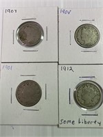 1901, 1907, 1908, 1912 V-Nickels