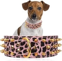 Pink Leopard Studded Dog Collar