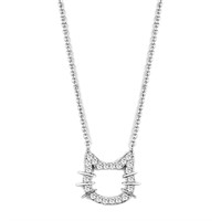 Rhodium Brass Necklace with AAA Grade CZ  in Clear