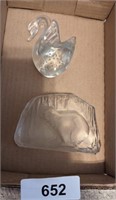 Clear Glass Swan and Clear Glass Paperweights
