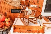 Antique Rug Beater; Antique Oak Childs Rocking