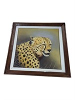 Vintage Hand Painted Cheetah with wooden frame