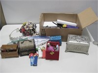Assorted Boxes, Decor, Costume Jewelry & More