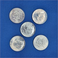 FIVE 1964 KENNEDY HALF DOLLARS