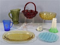 9pc. Colored Glass incl. Fenton Ruby Basket