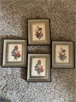 4- Framed floral lithograph prints by Luthry