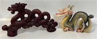 TWO ORNATE CARVED RESIN CHINESE DRAGON FIGURES