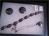 Group of Siam sterling: clip earrings, bracelet