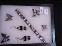 Group of Mexican jewelry, all with abalone stones