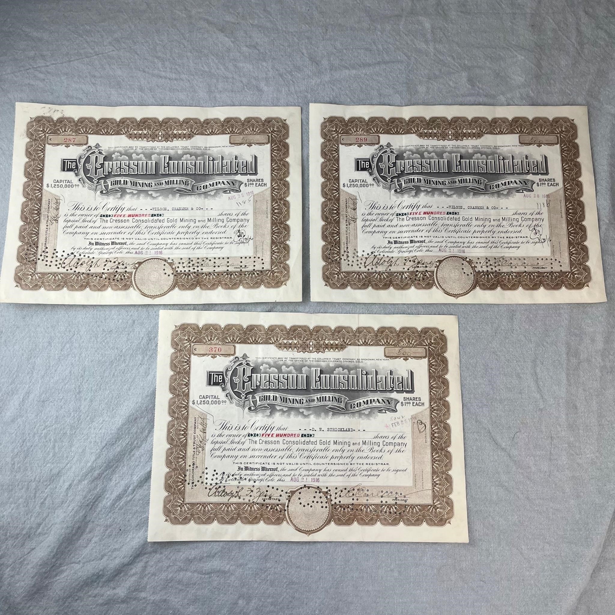 1916 Gold Mining and Milling Stock Certificate