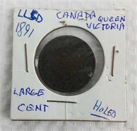LARGE CANADIAN PENNY - PIERCED - 1891