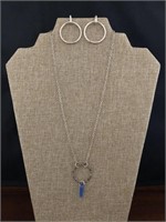 Vintage .925 Sterling & Sea Glass Necklace & Hoops