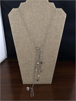 Vintage .925 SS Lariot Necklace w/Pearl & Crystals