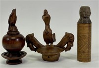 3 Carved Wooden Collectibles incl Shaman Powder