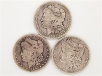 3 Morgan silver dollars 1883 S 1893 S, 1889 all lo