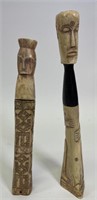 2 Hand Carved Bone Scrimshaw Shaman Powder Holder