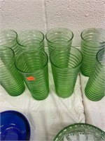 Set of 8 Vintage Green Glasses