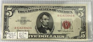1963 Red Seal 5 Dollar US Note