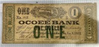Jan 8, 1862 1 Dollar Bill OCOEE Bank