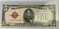 1928 E Red Seal 5 Dollar US Note