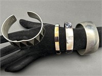 Vintage Pewter & Mother of Pearl Cuff Bracelets