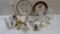 Misc Glassware Lot-Vases, Lidded Candy Bowls,
