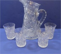 Art Glass Pitcher and 4 Glasses-Vintage Am