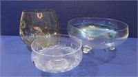 Bowl Lot-Footed Etched 8 1/2", Footed Cut Glass