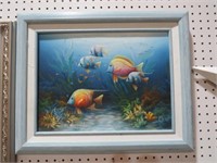 FRAMED FINE OIL ON CANVAS FISH