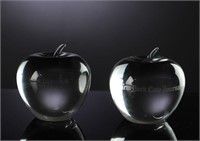 Two Crystal Tiffany and Co. Apple Paperweights