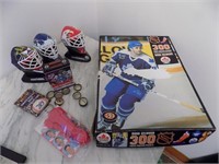 Lot Assorted Hockey Puzzle, Cards, Goalie Helmets