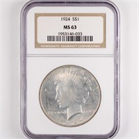 1924 Peace Dollar NGC MS63