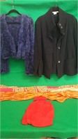 Ladies' designer coat / sweaters / two scarves /