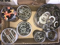 Jars with nuts and bolts, wire nuts, hooks,