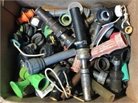 Assortment of water hose connectors, nozzles and