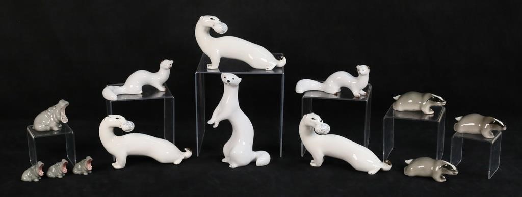 13 Lomonosov Russian Porcelain Animal Figurines