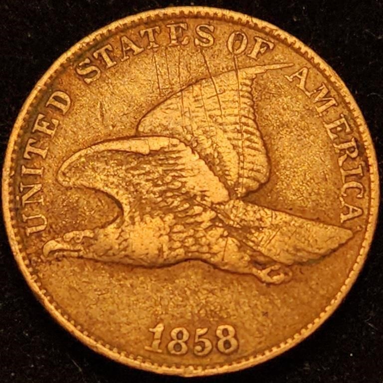 1858 Flying Eagle Cent - Large Letters - Fine