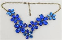 Blue Rhinestone Floral Bib Necklace