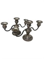 Sterling silver two arm candelabras reinforced