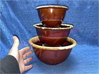 (3) Hull Oven Proof USA brown drip glaze mix bowls