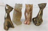 Brass Cats & Stone Figures 3.5" Tall