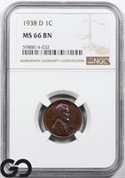 1938-D Lincoln Wheat Cent, NGC MS66 BN ** Color!