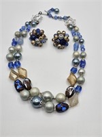 Vintage Beaded Necklace & Clip On Earring Set