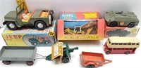 7 VINTAGE DIE CAST & TIN FRICTION CARS & TRAILERS