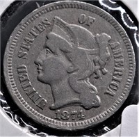 1874 3 CENT PIECE VG